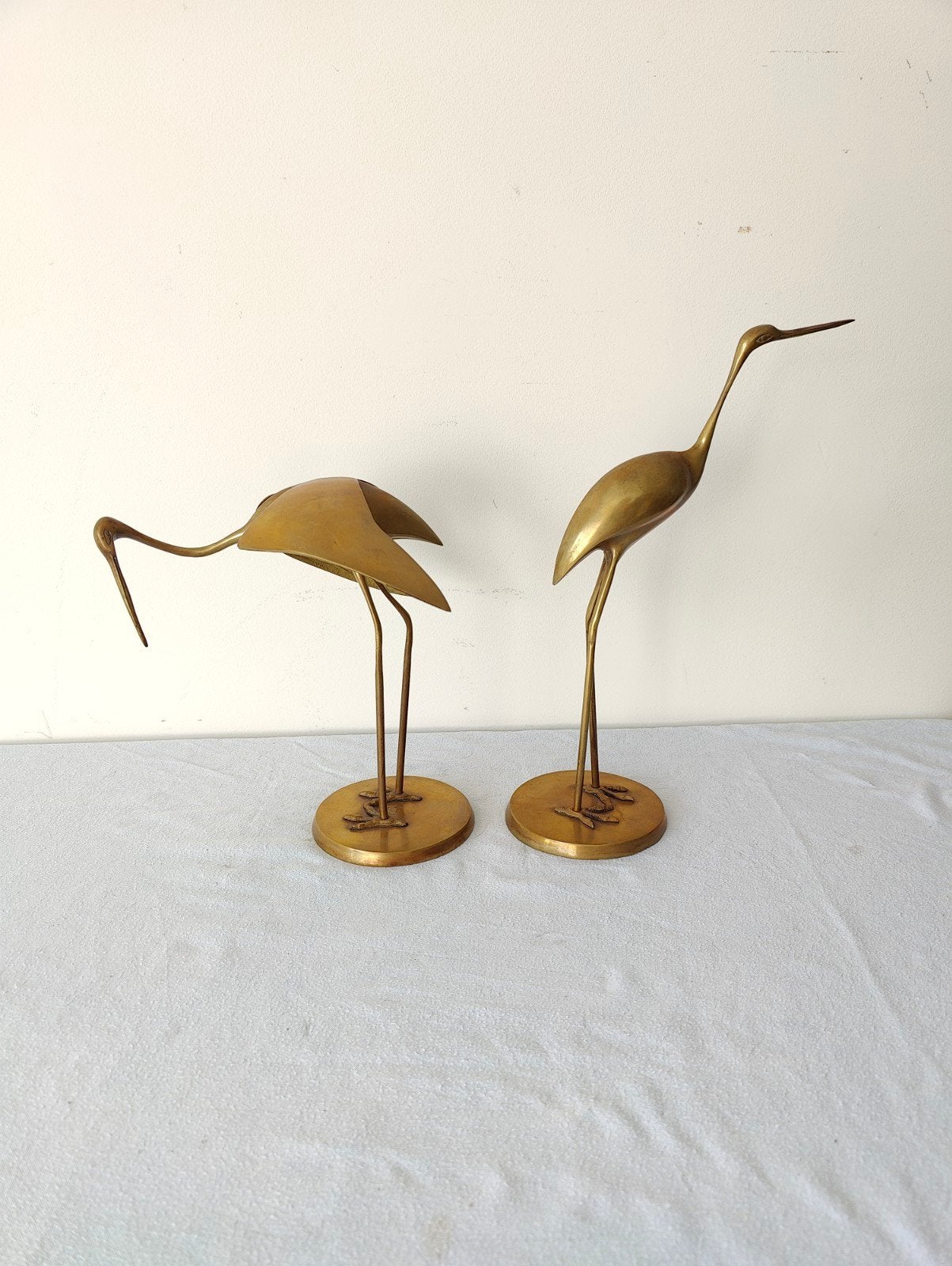 Set van 2 bronzen kraanvogel beelden, Gepatineerd, Ophalen of Verzenden, Brons, 20 - 50 cm
