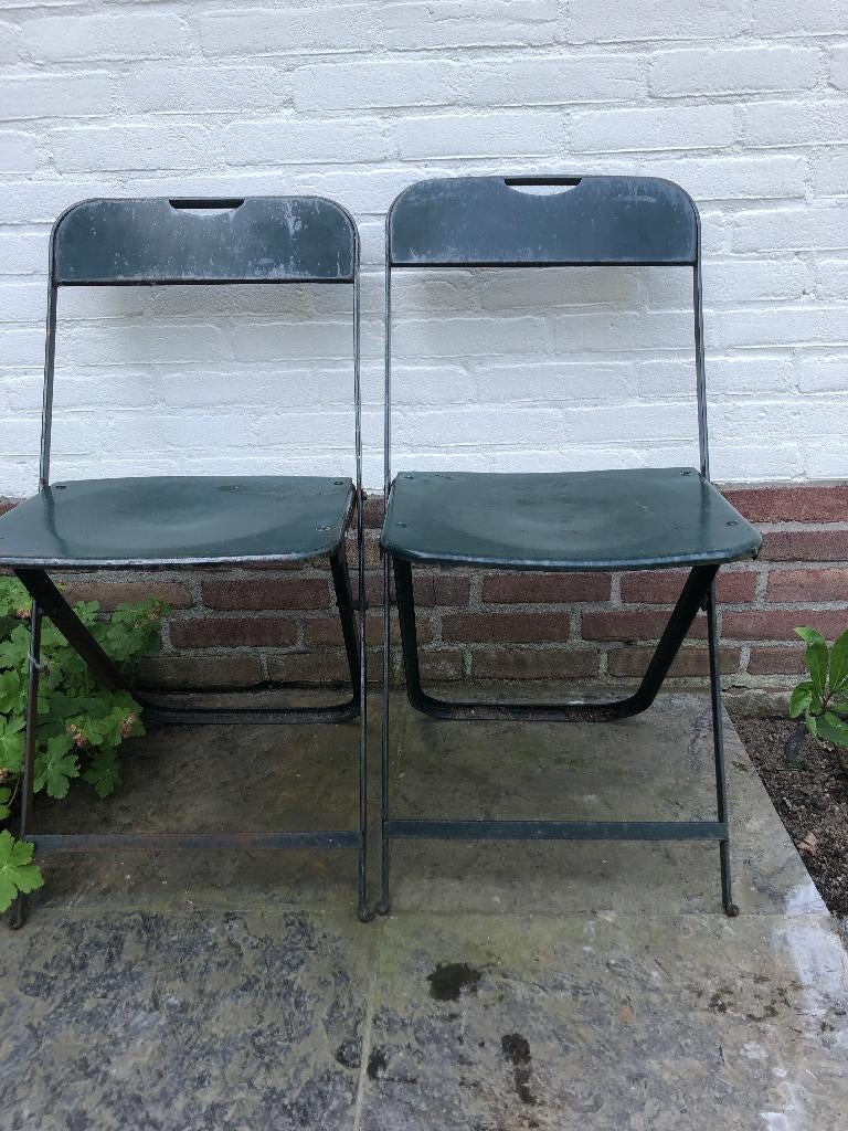 2 ijzeren bistro stoeltjes, Tuin en Terras, Ophalen, Gebruikt, Metaal, Inklapbaar
