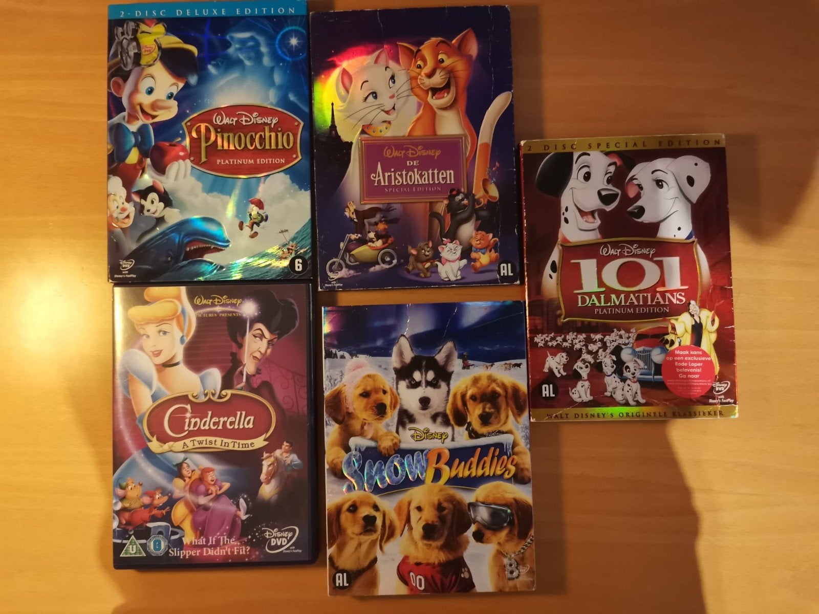 Disney DVD Collectie: Pinocchio, Aristokatte, 101 Dalmatiërs, Gebruikt, Animatie, Alle leeftijden, Ophalen of Verzenden