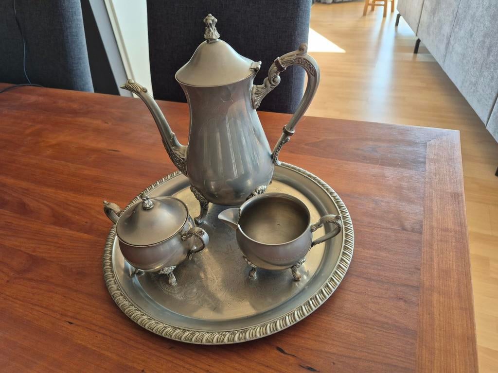 Koffie pot suiker potje melk kannetje met dienblad vintage, Ophalen of Verzenden
