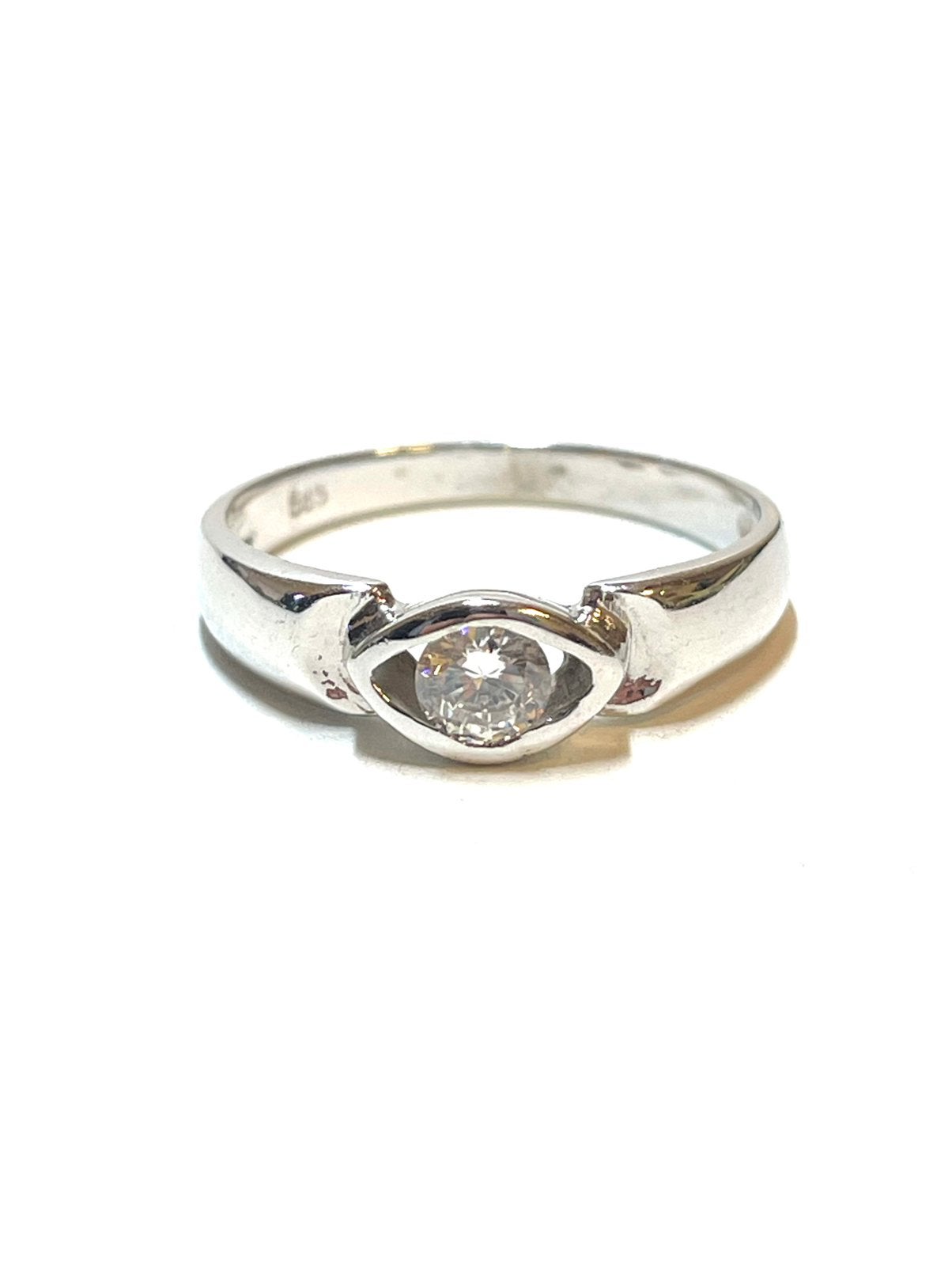 14k witgouden ring met een zirkonia, -, -, Ophalen of Verzenden, Zo goed als nieuw