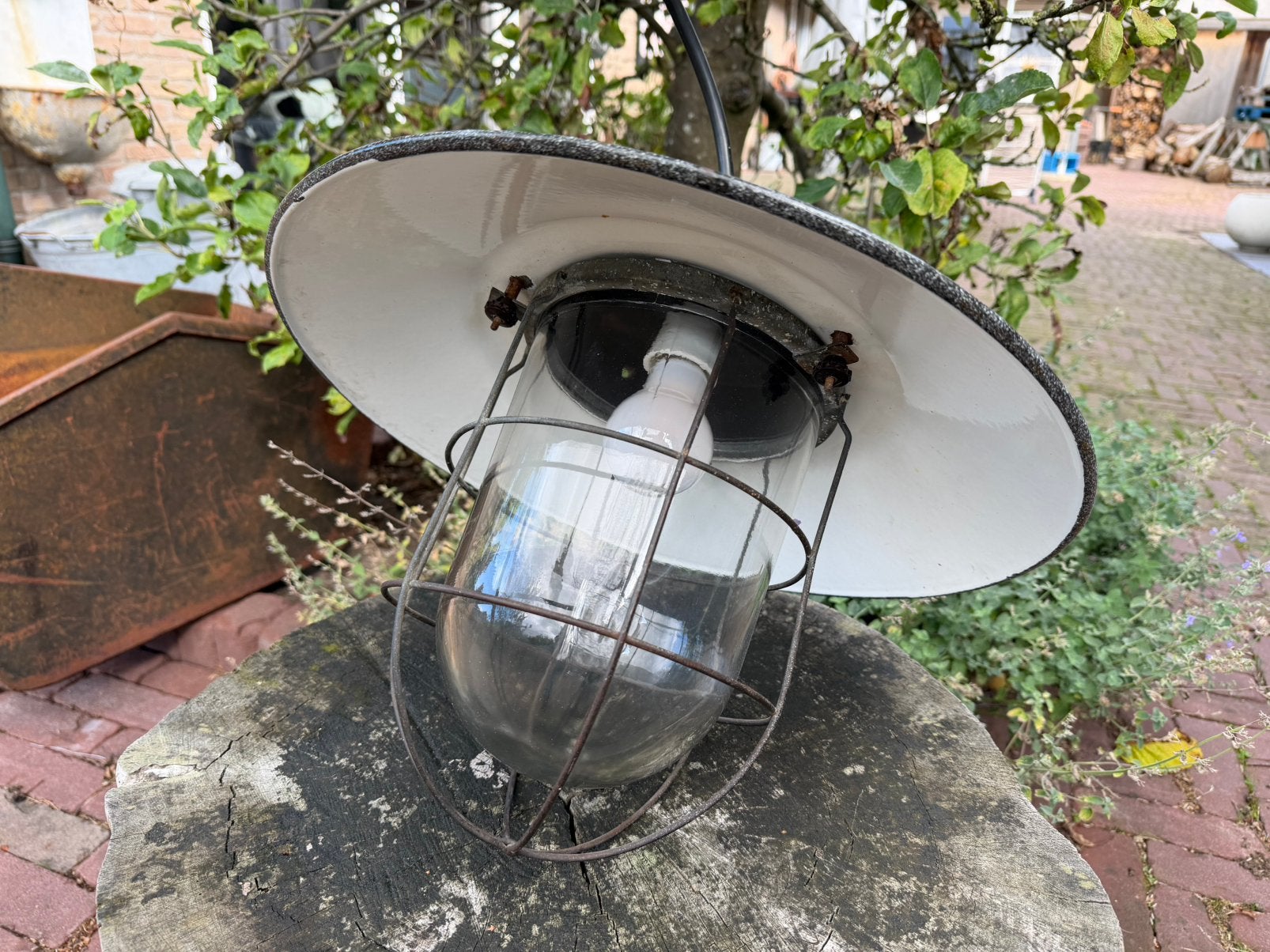 Vintage stallamp  industrielle hanglamp lamp overkapping, Ophalen