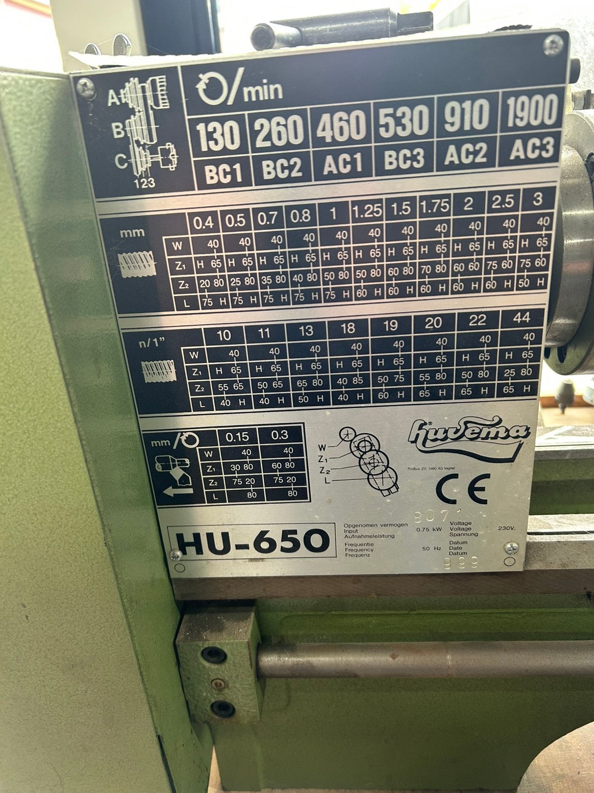 Huvema HU-650, Doe-het-zelf en Verbouw, Draaibanken, Ophalen, Gebruikt, Metaaldraaibank, 500 tot 1000 mm
