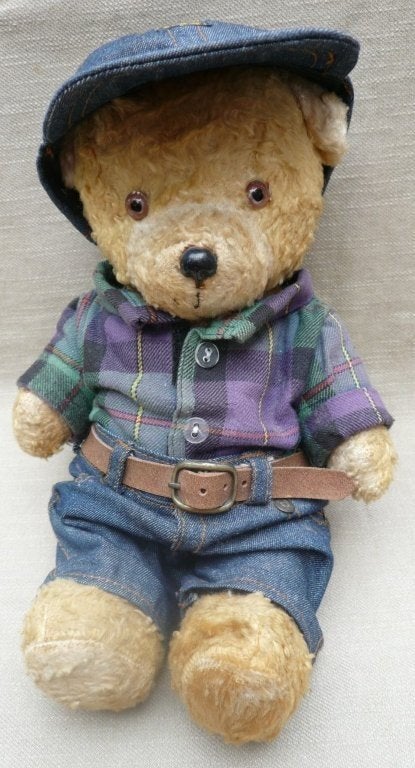 Oud teddybeertje met Lee Jeans pakje aan, Ophalen of Verzenden, Gebruikt, Stoffen beer, Overige merken