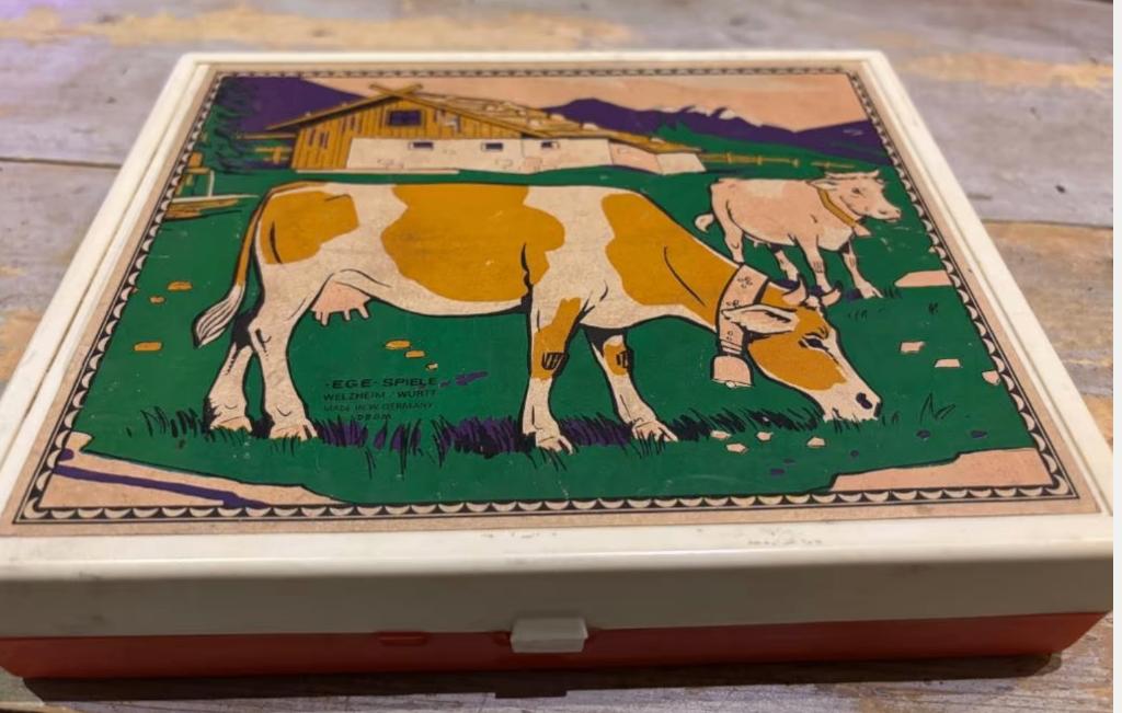 Vintage houten blokjespuzzel (20 blokjes, 6 afbeeldingen), Ophalen of Verzenden, Gebruikt, Overige typen