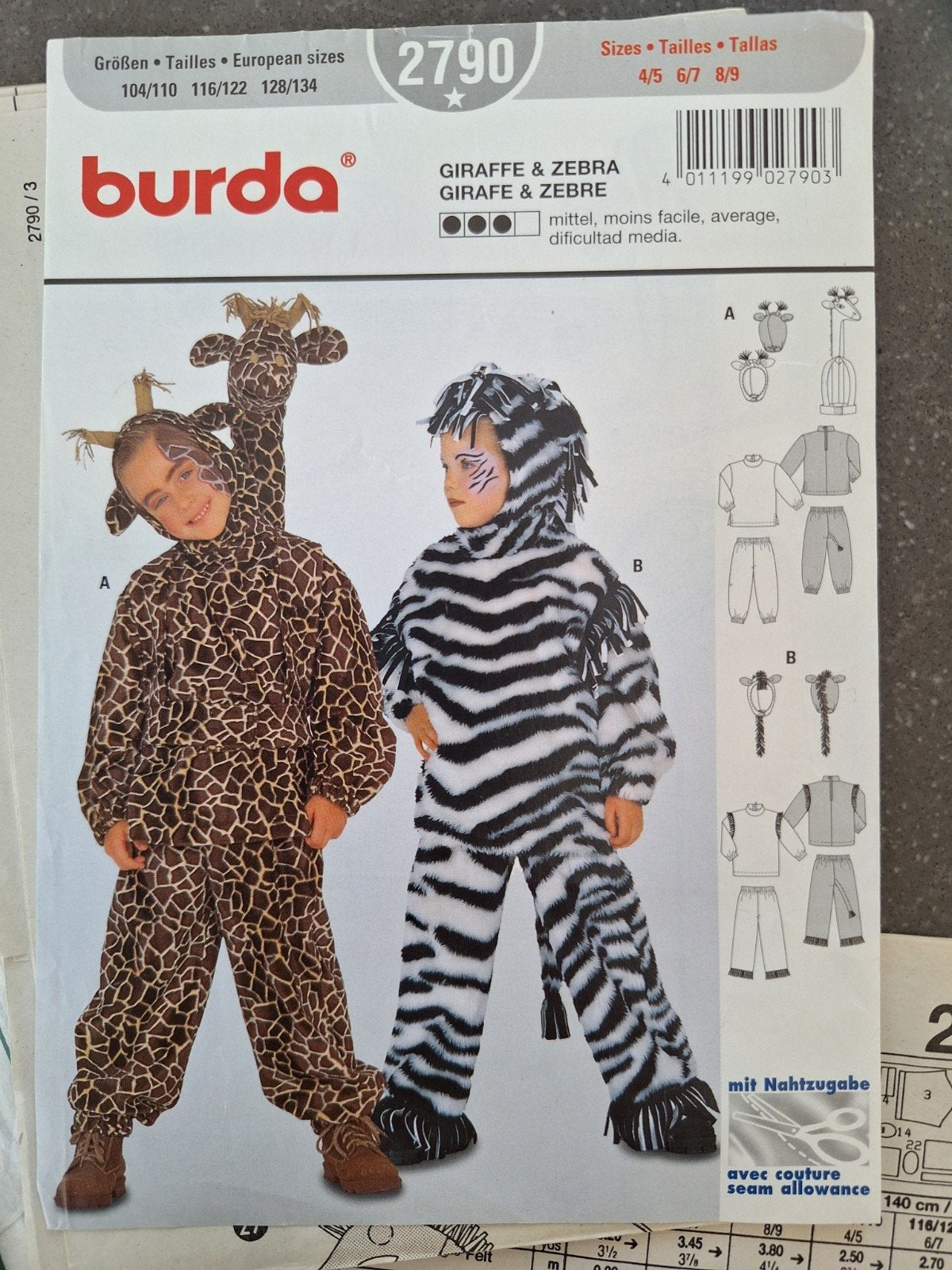 patroon voor het maken van pak giraffe of zebra 104 - 134, Kind, Overige typen, Gebruikt, Burda