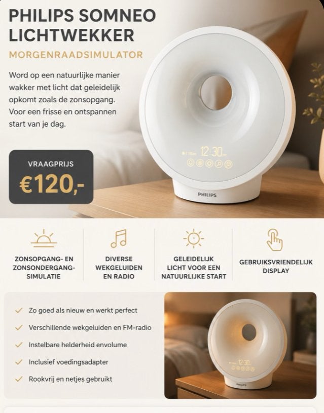 Philips Somneo Lichtwekker - Zo goed als nieuw, Witgoed en Apparatuur, Wekkers, Ophalen of Verzenden, Zo goed als nieuw, Digitaal