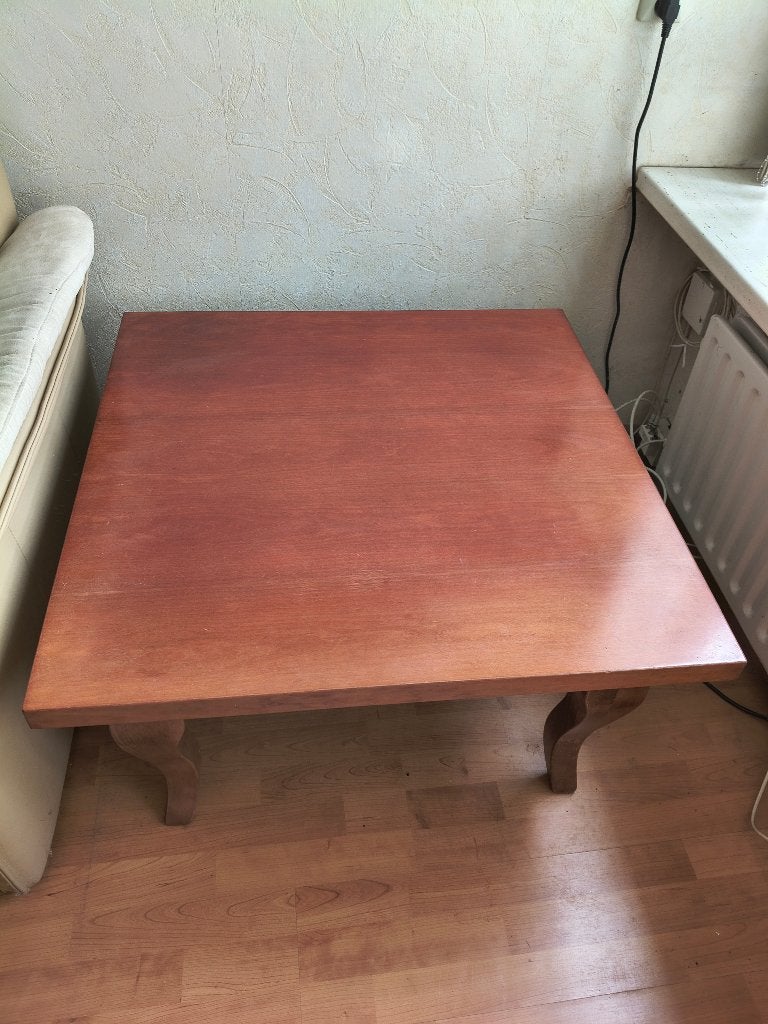 Vierkant tafeltje hout 80 x 80 cm, Ophalen, Gebruikt, 50 tot 100 cm, Vierkant
