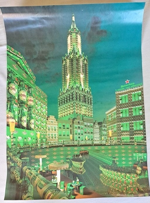 Heineken Poster kerktoren kratten, pallets, flessen e.d., Ophalen of Verzenden, Nieuw, Reclamebord, Plaat of Schild, Heineken