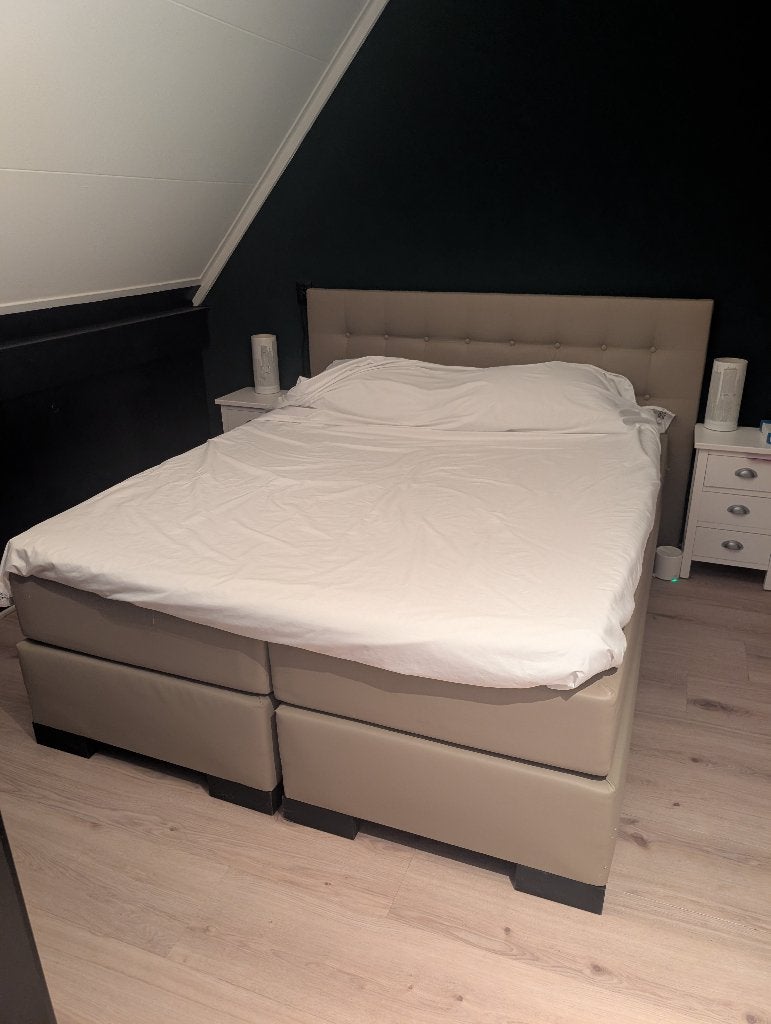 Tweepersoons boxspring 160x200, Ophalen, Gebruikt, Landelijk brocante, Tweepersoons