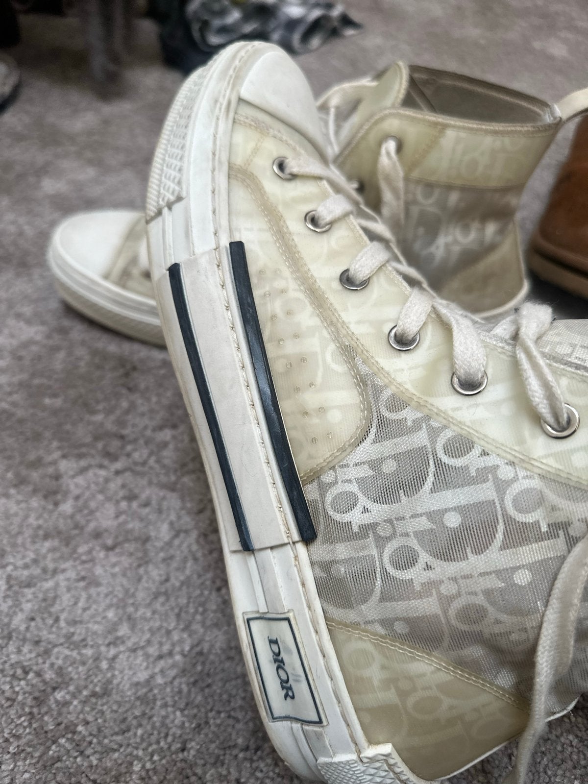 Dior B23 High-Top Sneakers met Gebruiksporen, Kleding | Heren, Wit, Ophalen of Verzenden, Sneakers of Gympen, Gedragen