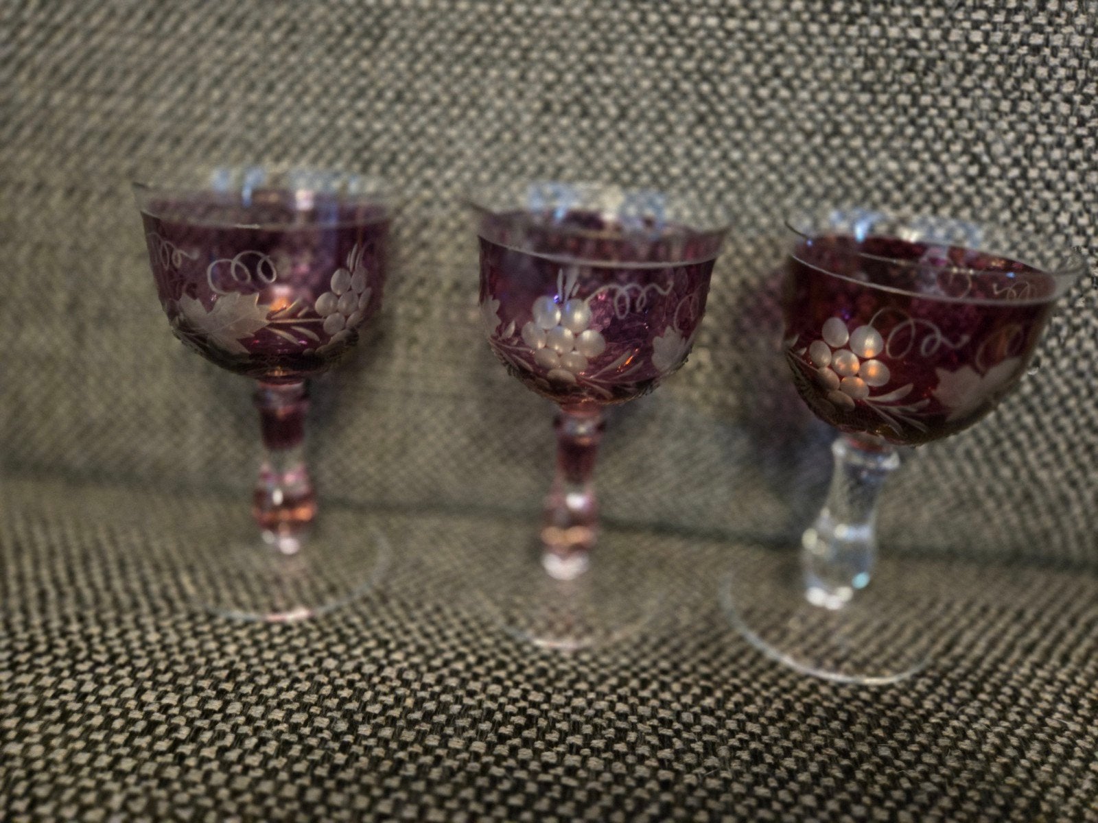 Set van 3 Antieke Kristallen Wijnglazen. Likeurglazen. Ameth, Glas of Glazen, Ophalen of Verzenden, Overige stijlen, Glas