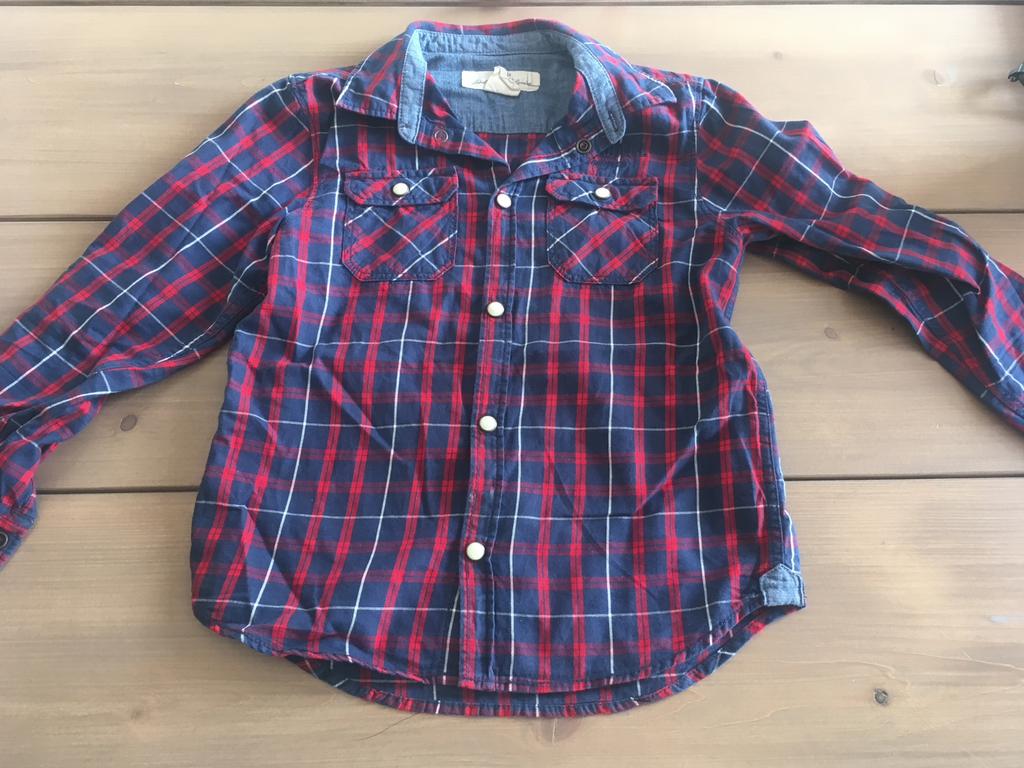 Blouse rood blauw geruit 116 ruitjes blousje shirt geblokt, Verzenden, Zo goed als nieuw, Jongen, Overhemd of Blouse