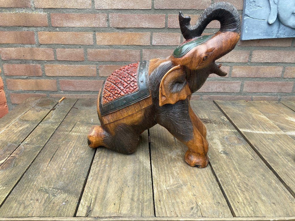 Houten beeld olifant, Antiek en Kunst, Houtsnijwerk, Ophalen of Verzenden, Zoogdier, 20 - 50 cm