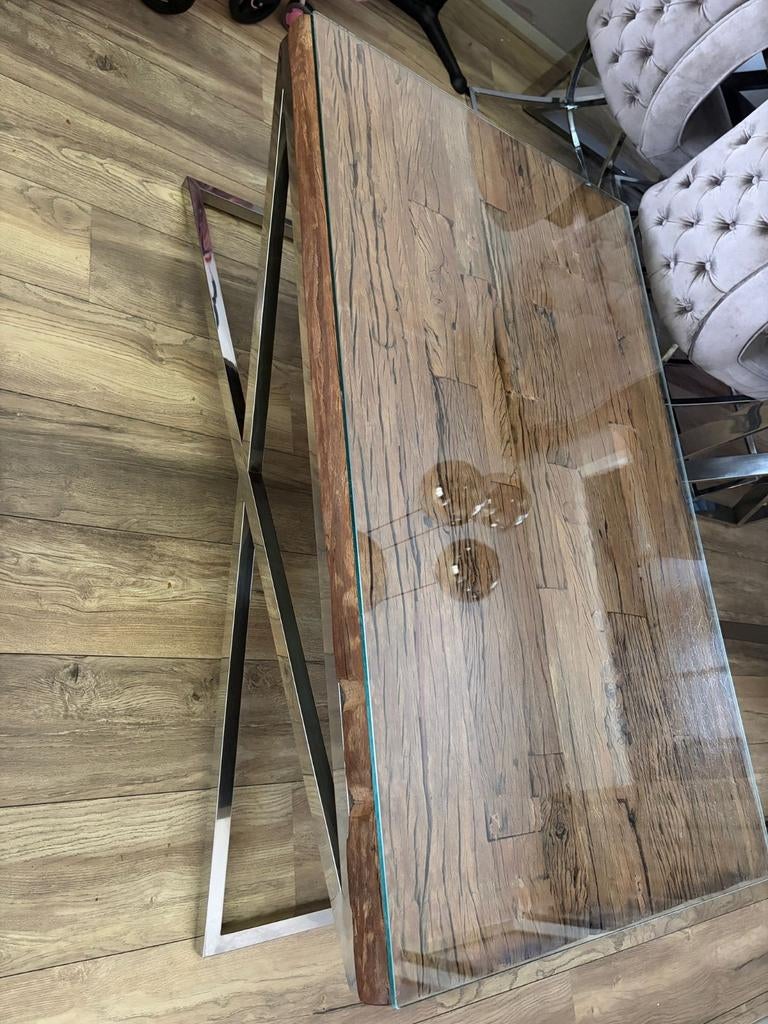 Salontafel Eric Kuster stijl 80x120cm met glasplaat, Ophalen, Gebruikt, 100 tot 150 cm, Glas