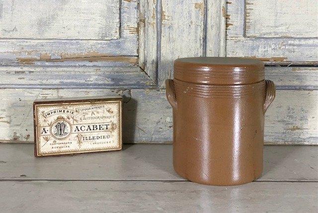 Franse bruine grès olijven pot met deksel, Ophalen of Verzenden