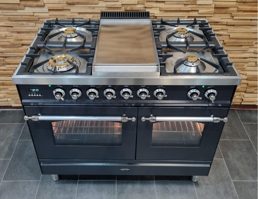 Luxe Fornuis Boretti 100cm antraciet + rvs 5 pits Frytop, Niet ingevuld, 60 cm of meer, Niet ingevuld, Ophalen of Verzenden