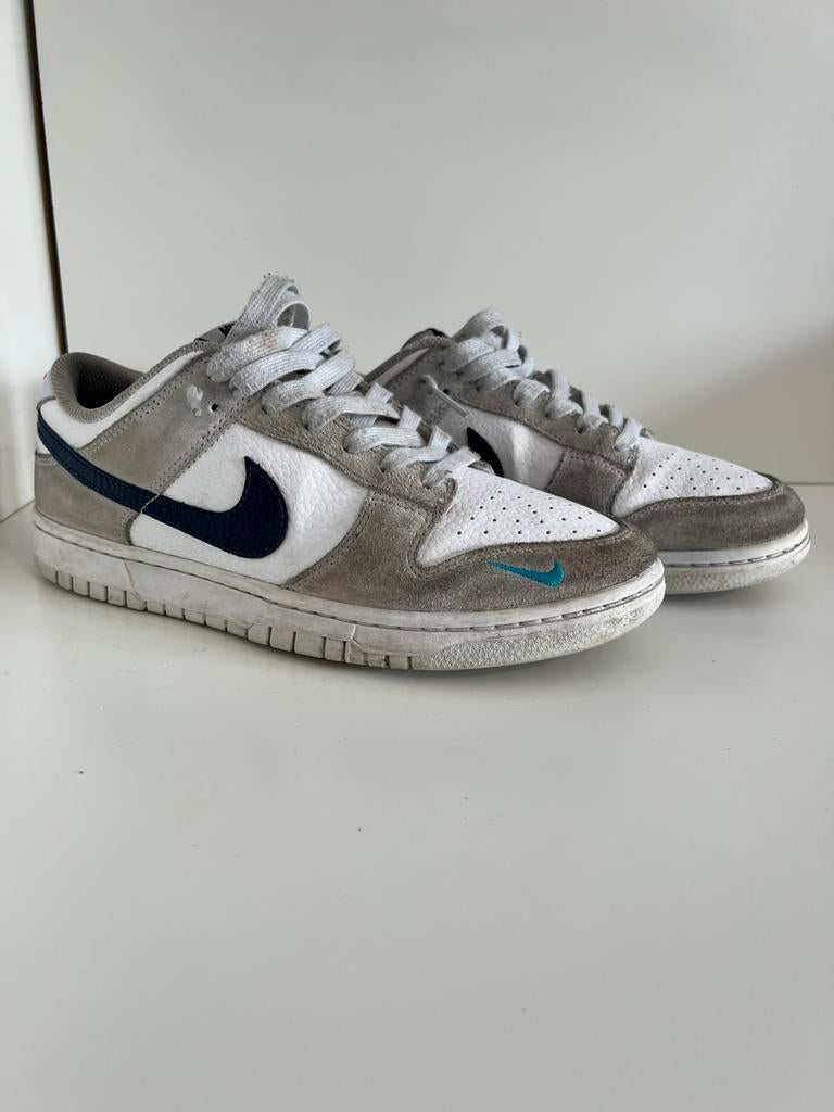 Nike Dunk low White Grey Navy Aqua Mini Swoosh, Blauw, ., Ophalen of Verzenden, Sneakers of Gympen