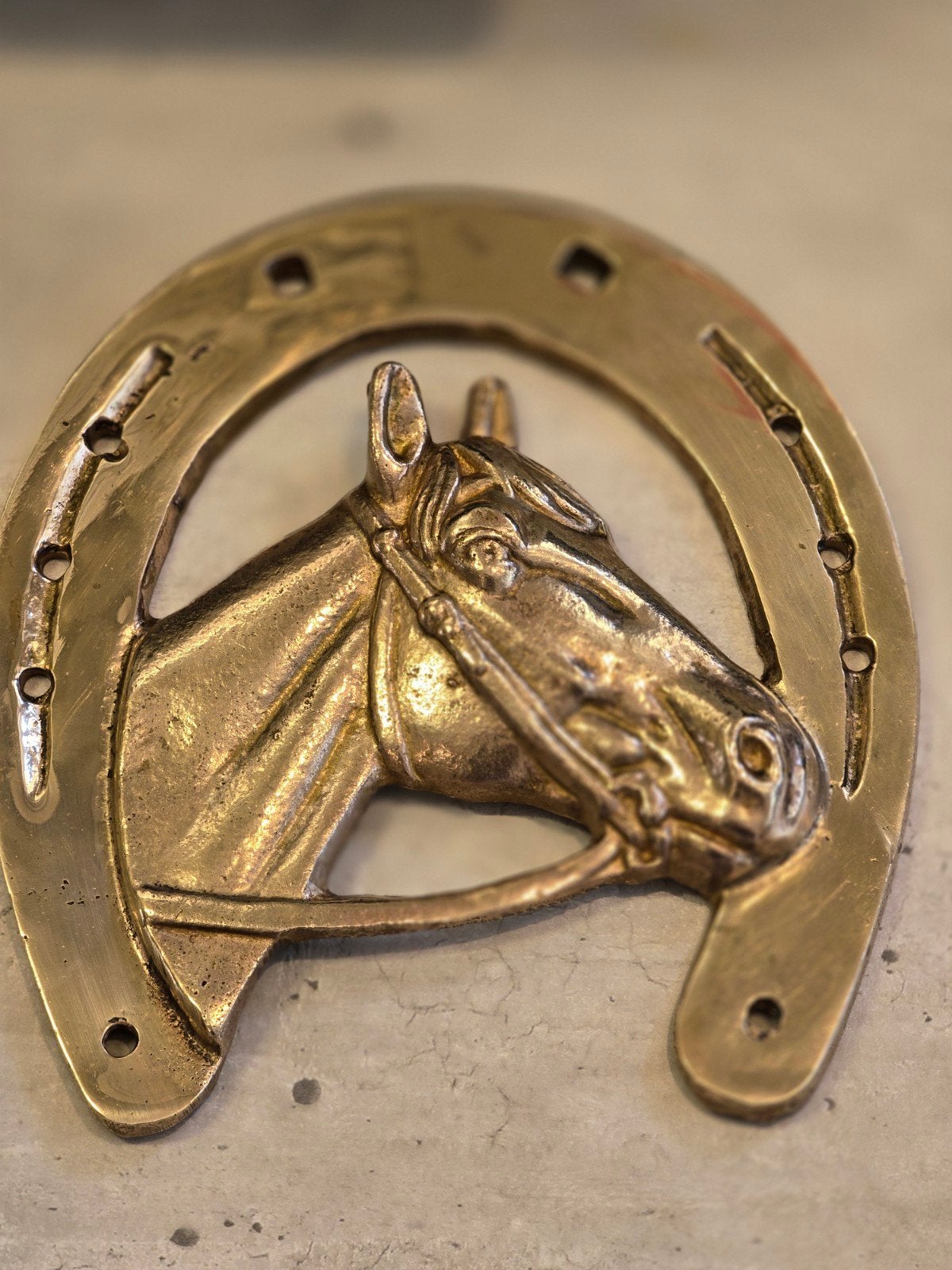 Messing paardenhoofd in hoefijzer - Groot formaat, Ophalen of Verzenden