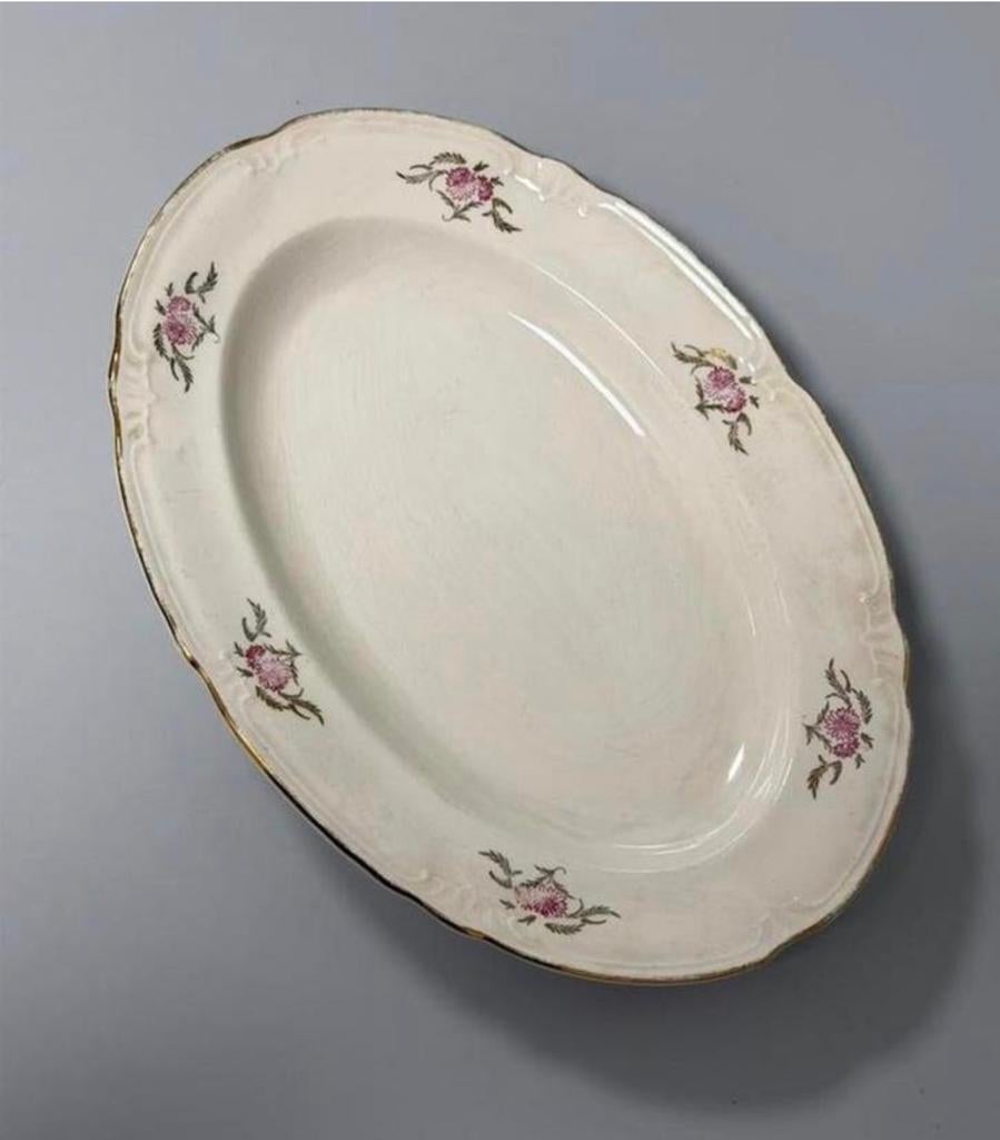 Vintage Ovale Porseleinen Schaal Bord 33x23 cm Bloemenmotief, Antiek en Kunst, Ophalen of Verzenden
