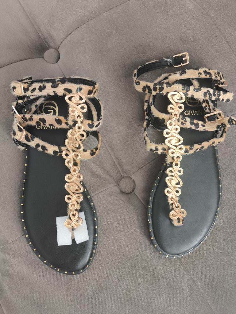 Nieuwe Givana sandalen met luipaardprint, maat 36, Bruin, Givana, Nieuw, Sandalen of Muiltjes