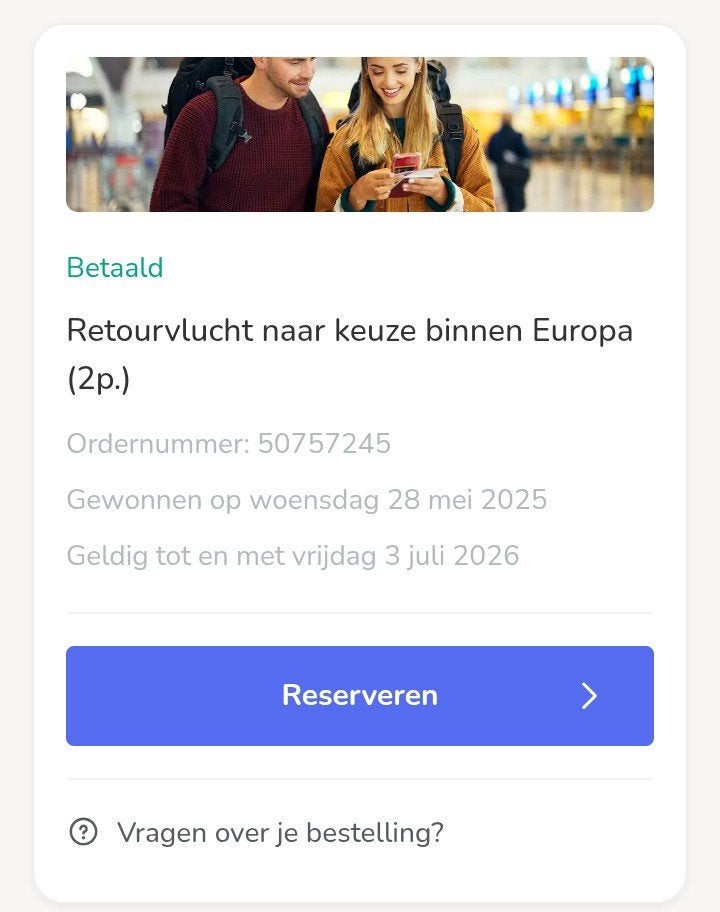 Retour vlucht 2 personen, Twee personen, Vliegtuig, Met bestemming of datum
