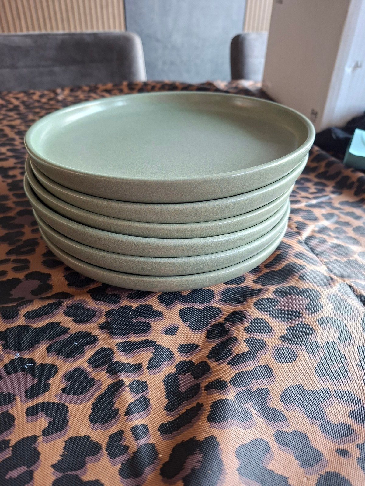 6 groene platte borden -Palmer, Ophalen, Overige merken, Zo goed als nieuw, Bord(en)