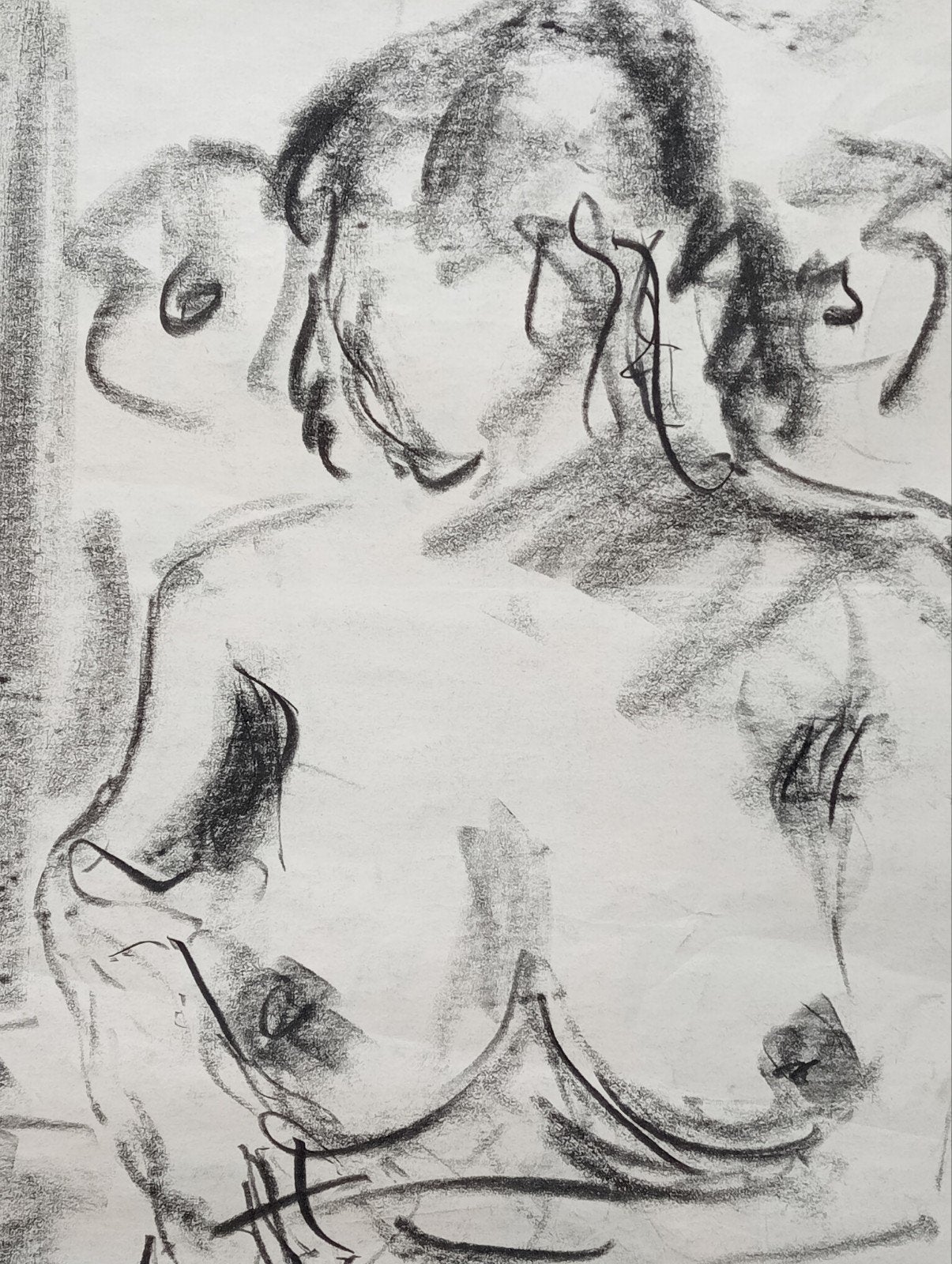 Tekening krijt zittend naakt jaren 90, Ophalen of Verzenden