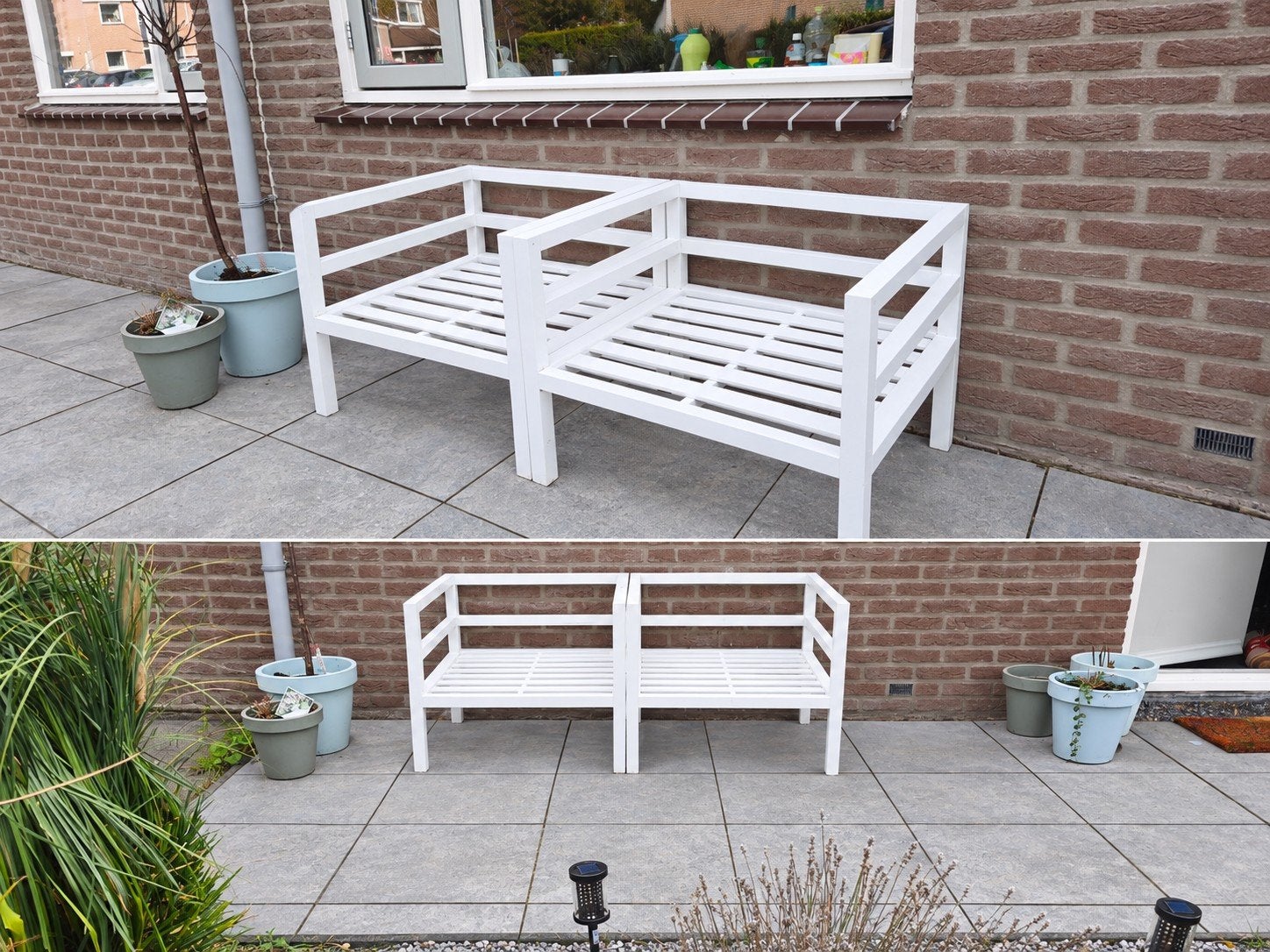 2 Witte metalen/aluminium lounge stoelen (zonder kussens), Tuin en Terras, Ophalen, Gebruikt, Metaal