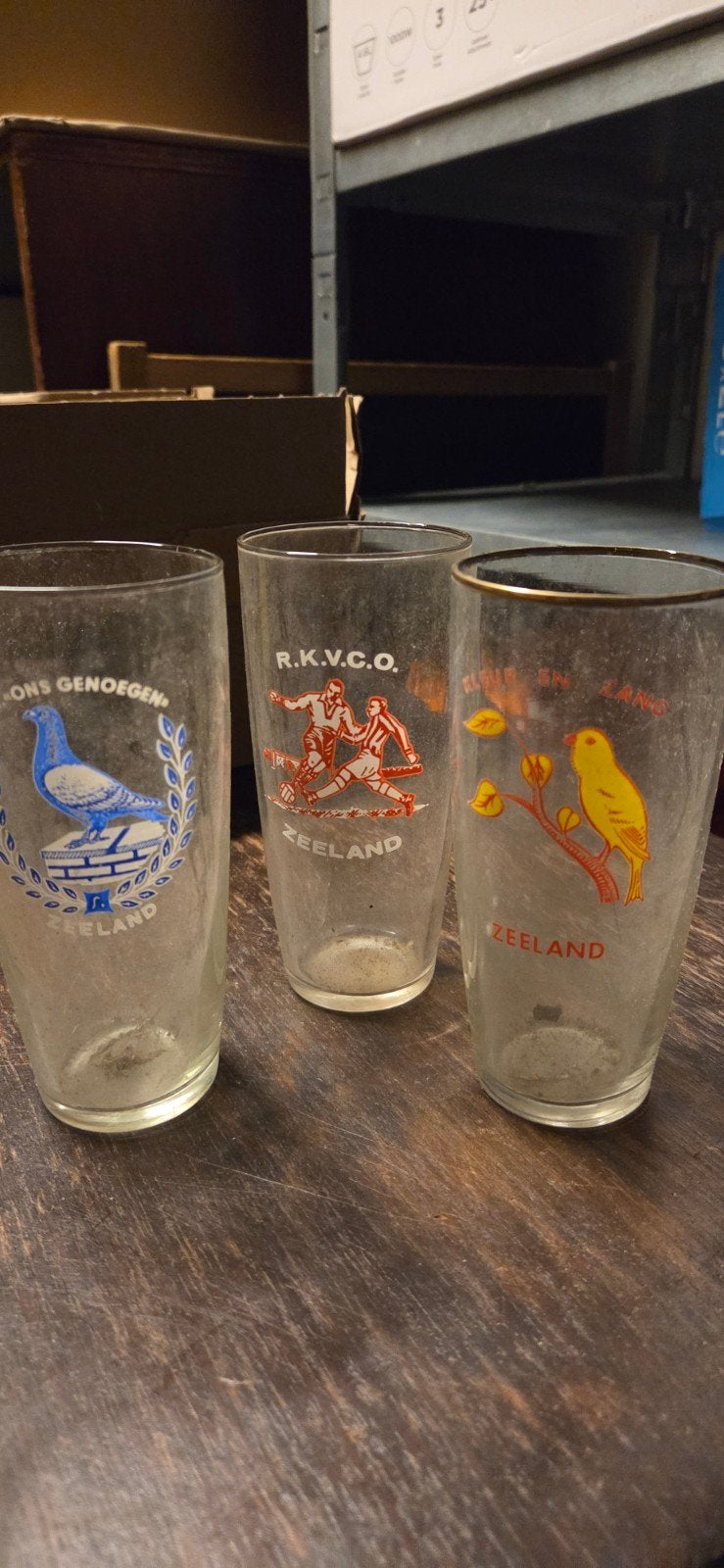 Set van 3 vintage Zeeland glazen - sport en dieren, Antiek en Kunst, Ophalen