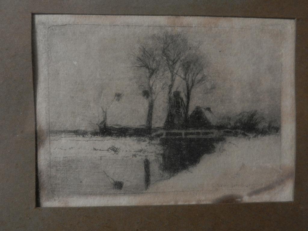 Fraaie ets Vaart met brug (winters?) Cornelis Vreedenburgh, Ingelijst, 6 cm, Ets, Ophalen of Verzenden