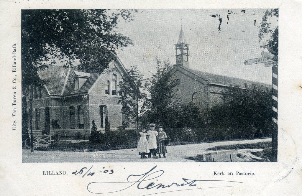 ansichtkaart Rilland met kerk en pastorie, Ophalen of Verzenden, Voor 1920, Gelopen, Noord-Brabant