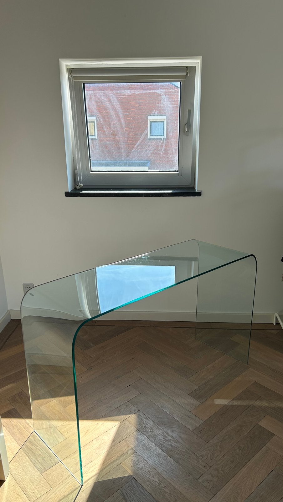 Vintage FIAM Italia glazen wandconsole / sidetable design, Huis en Inrichting, Tafels | Salontafels, Ophalen, 100 tot 150 cm, 50 tot 100 cm