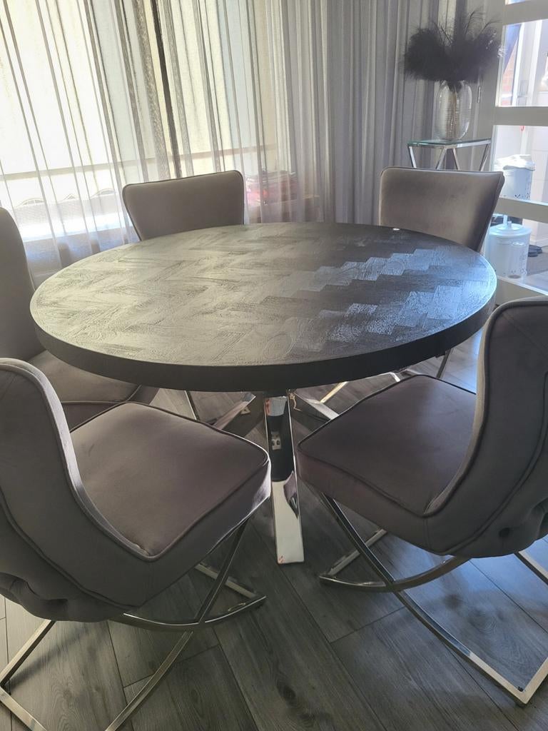 Complete Eettafel met 5 stoelen - Modern Design, Ophalen, Gebruikt, 4 tot 6 stoelen