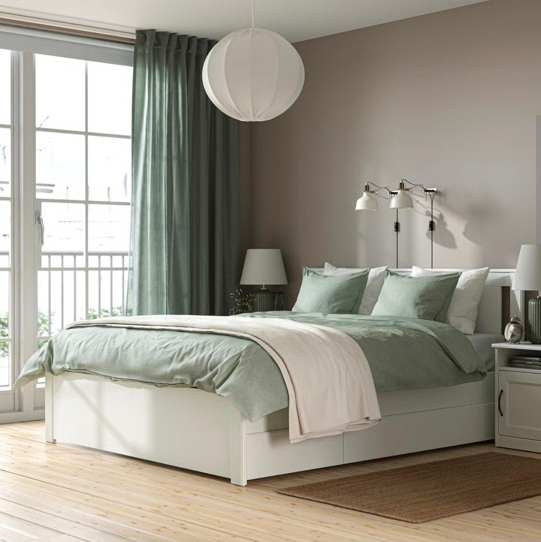 Ikea double bed, slatted base, good mattress, 2 drawers 140x, Ophalen, Wit, Tweepersoons, 140 cm