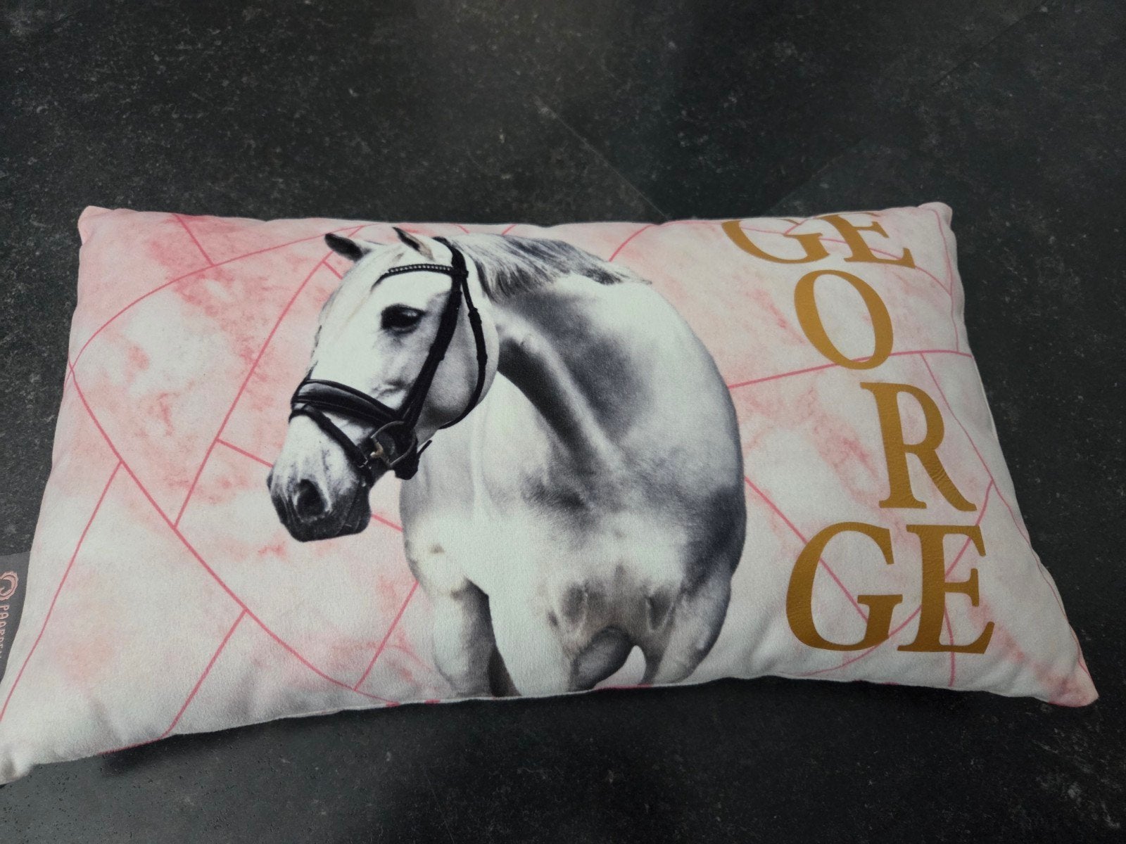 Decoratief kussen met paardenprint en 'GEORGE', Overige merken, Met print, Ophalen of Verzenden, Zo goed als nieuw