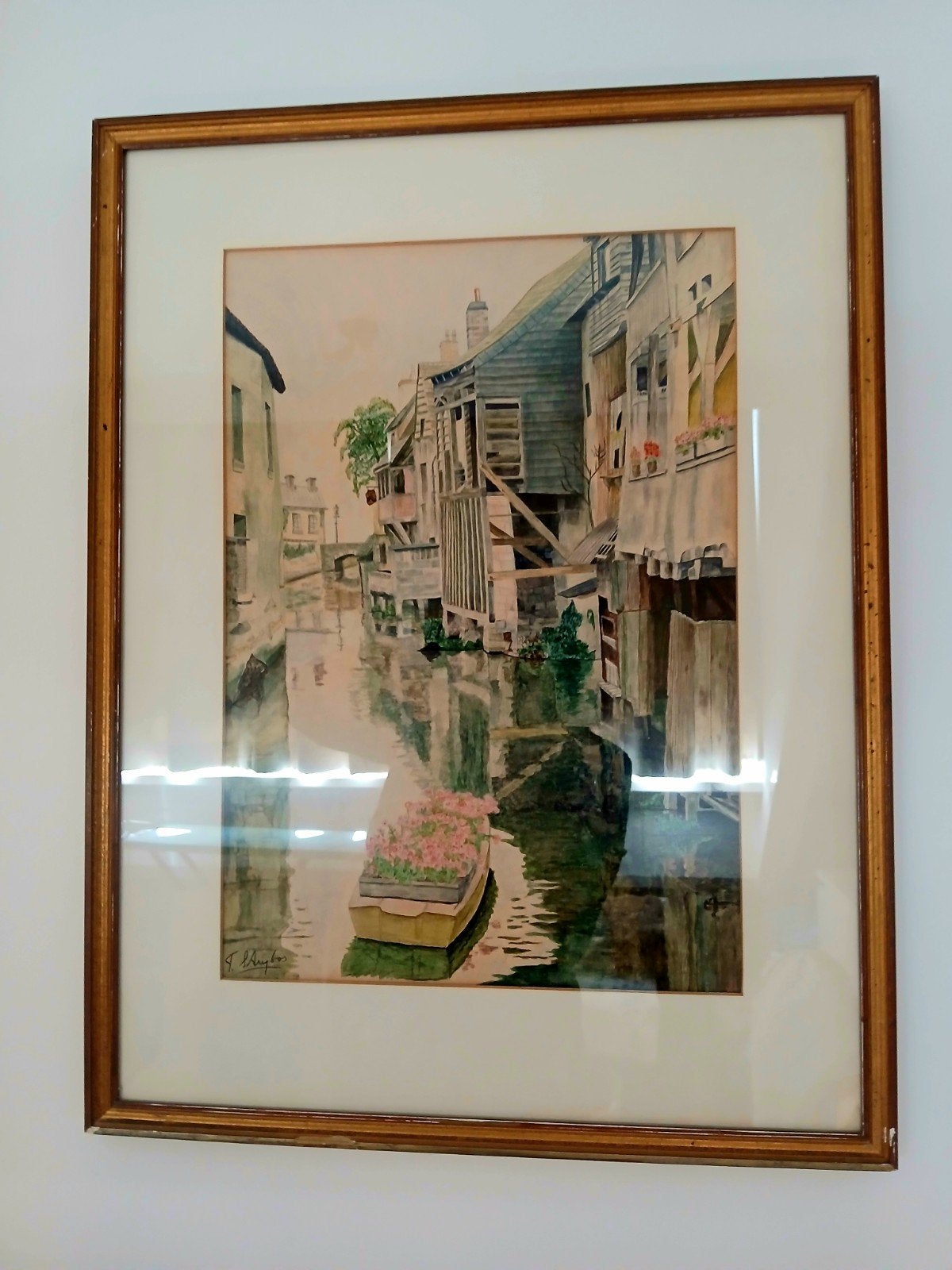 Prachtige aquarel van T. Strijbos in bronzen lijst, Antiek en Kunst, Ophalen, Ingelijst, Klassiek, Aquarel