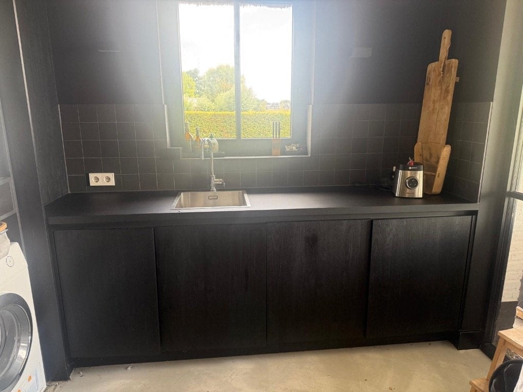 Zwarte bijkeuken, keukenblok, pantry incl. spoelbak en kraan, Ophalen, Gebruikt, Zwart, 200 cm of meer