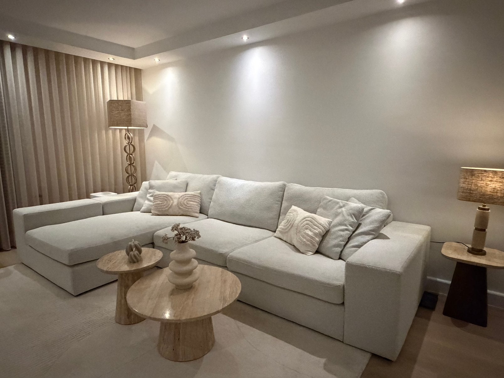 Richmond Interiors Santos bank + lounge hoekbank boucle, Ophalen of Verzenden, Zo goed als nieuw, Vierpersoons of meer, Stof
