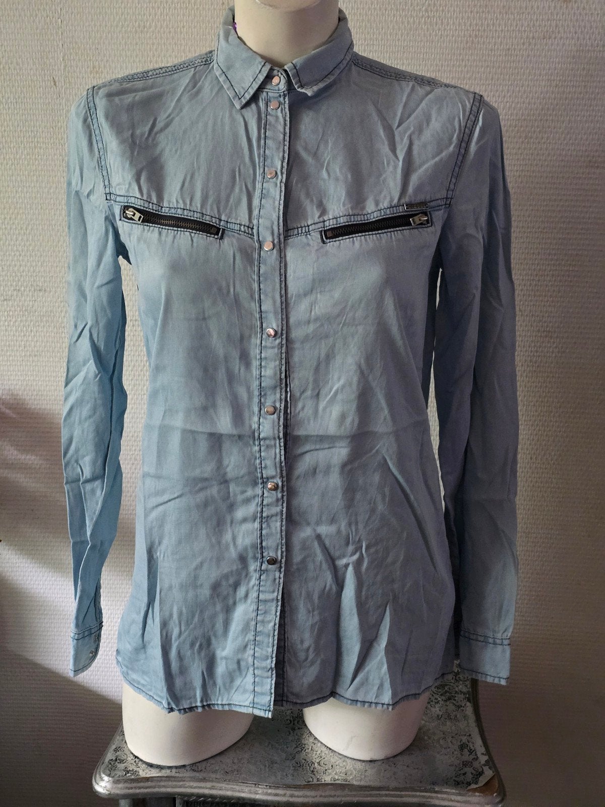 Diesel dames  spijkerblouse met ritsdetails maat S, Blauw, Ophalen of Verzenden, Diesel, Maat 36 (S)