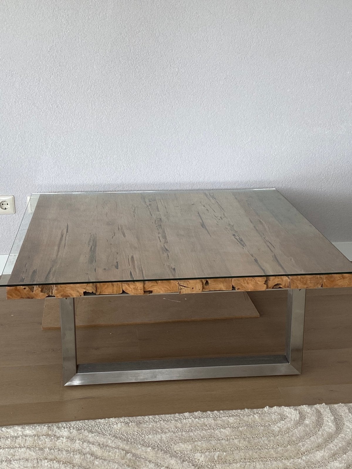 Salontafel modern rvs poten met veiligheidsglas, Huis en Inrichting, Tafels | Salontafels, Ophalen, 100 tot 150 cm, 50 tot 100 cm