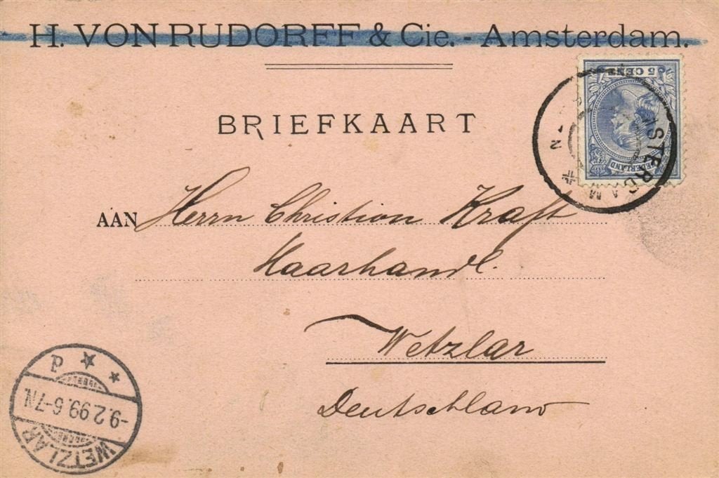 H. von Rudorff + Cie., Amsterdam - 02.1899 - briefkaart, Ophalen of Verzenden, Briefkaart