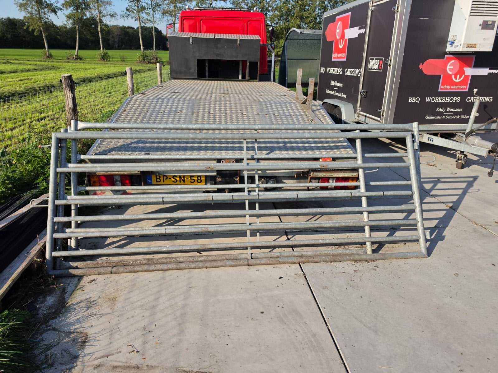 3 gebruikte landhekken: 2x 3m, 1x 2.5m, Ophalen, Met poort, Gebruikt, Overige typen