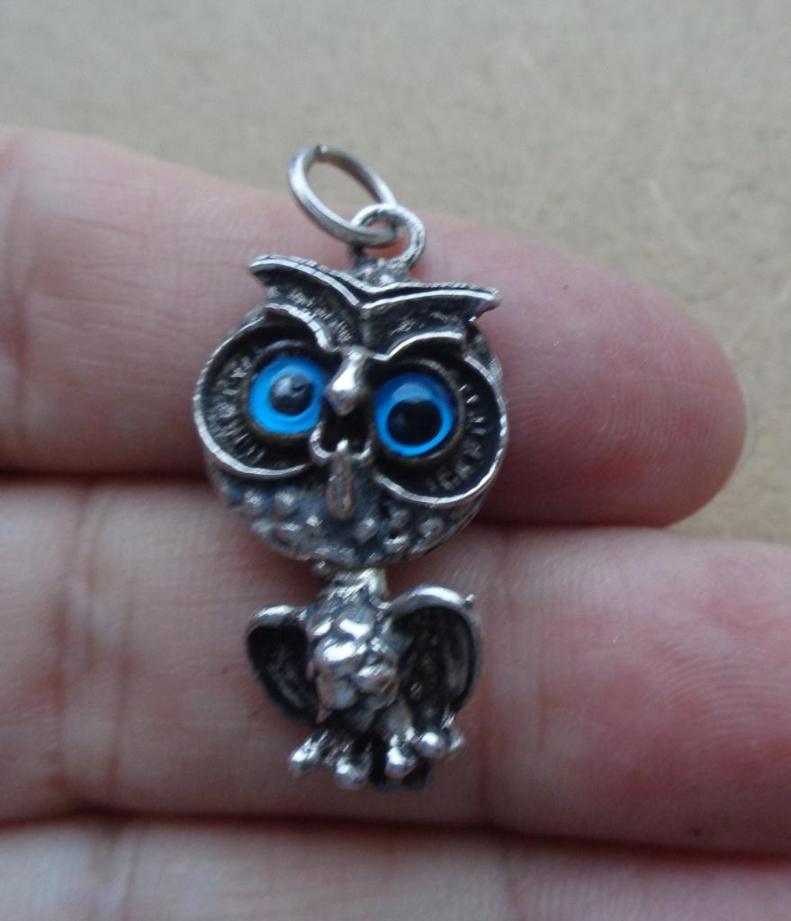 zilveren hanger uil met mooie blauwe ogen [731], Verzenden, Zo goed als nieuw, Zilver, Dier