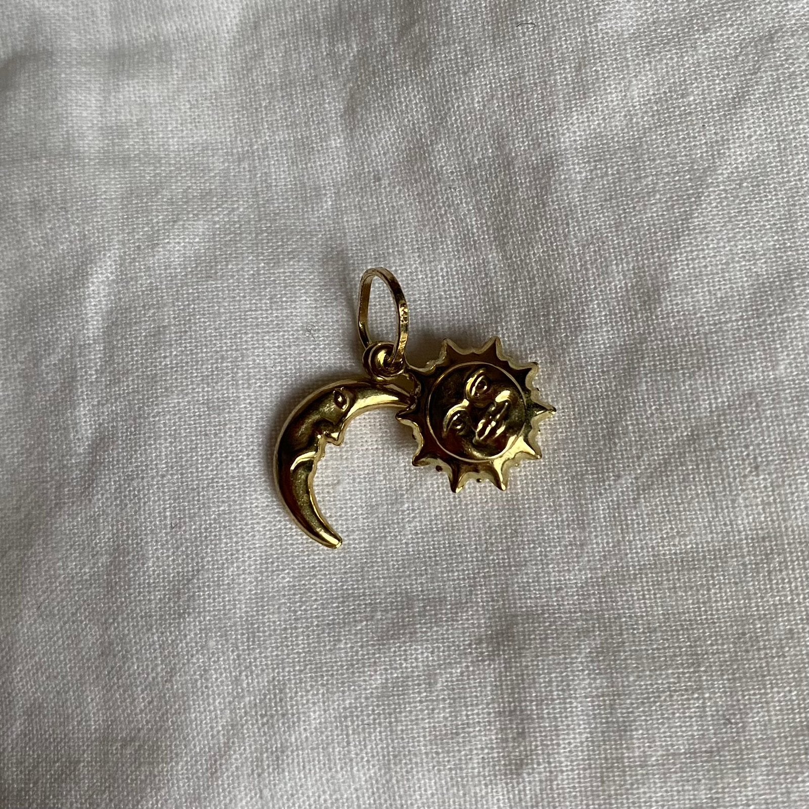 Vintage maan zon gouden hanger bedel 9k goud, Verzenden, Zo goed als nieuw, Goud