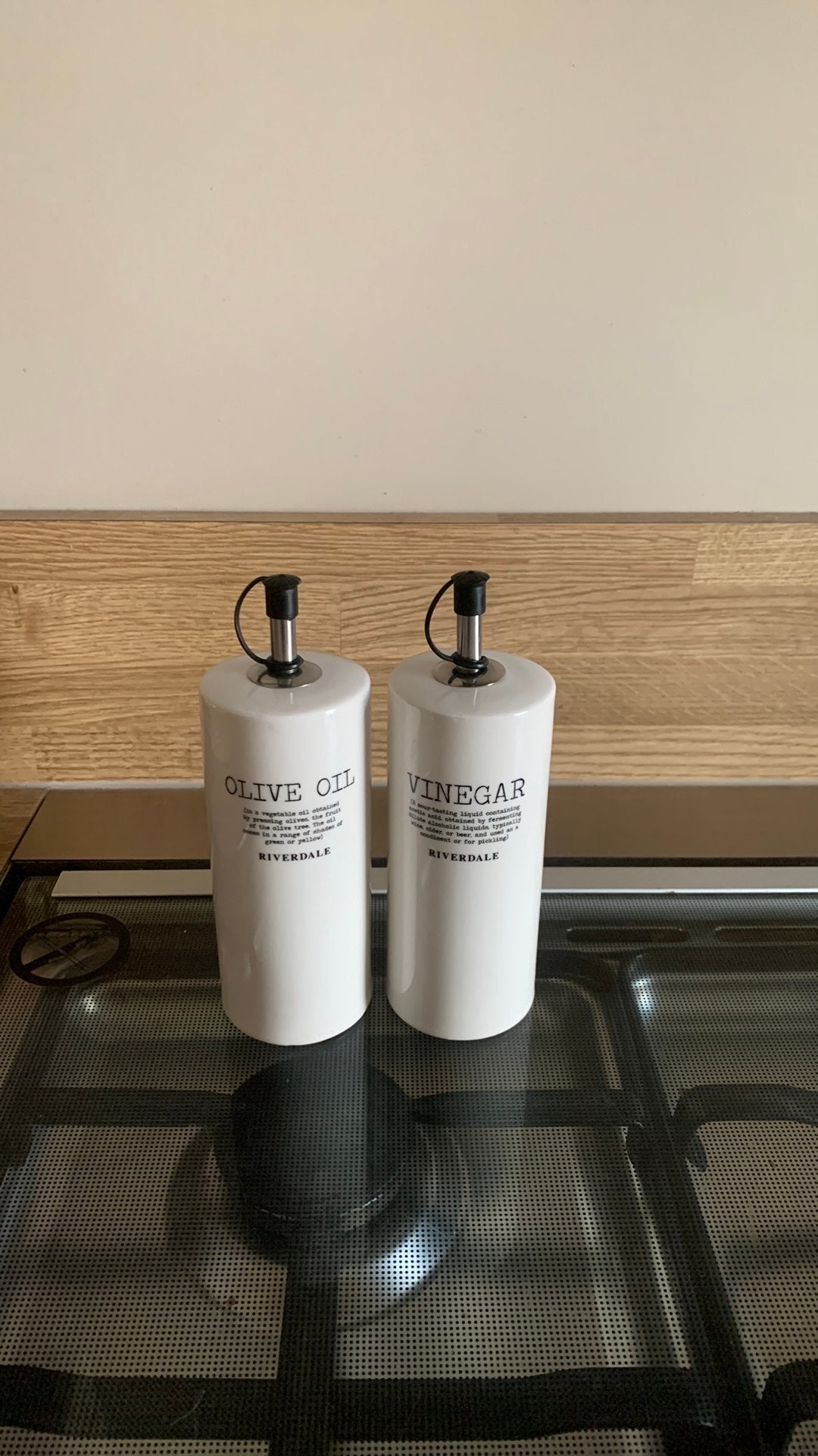 Riverdale Vinegar & Olive oil flessen fles set nette staat, Ophalen, Zo goed als nieuw, Overige stijlen, Overige typen