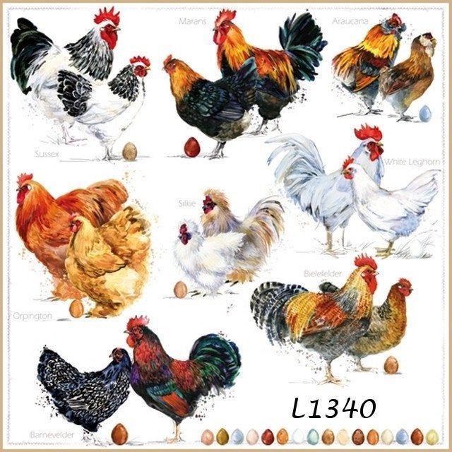 Servetten decoupage/bullet journal - kippen L1340, Verzenden, Nieuw