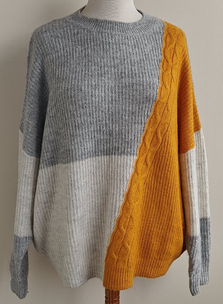Miss Etam grijs/witte met gele trui mt. XXL, Kleding | Dames, Trui of Vest, Ophalen of Verzenden, Zo goed als nieuw, Miss Etam