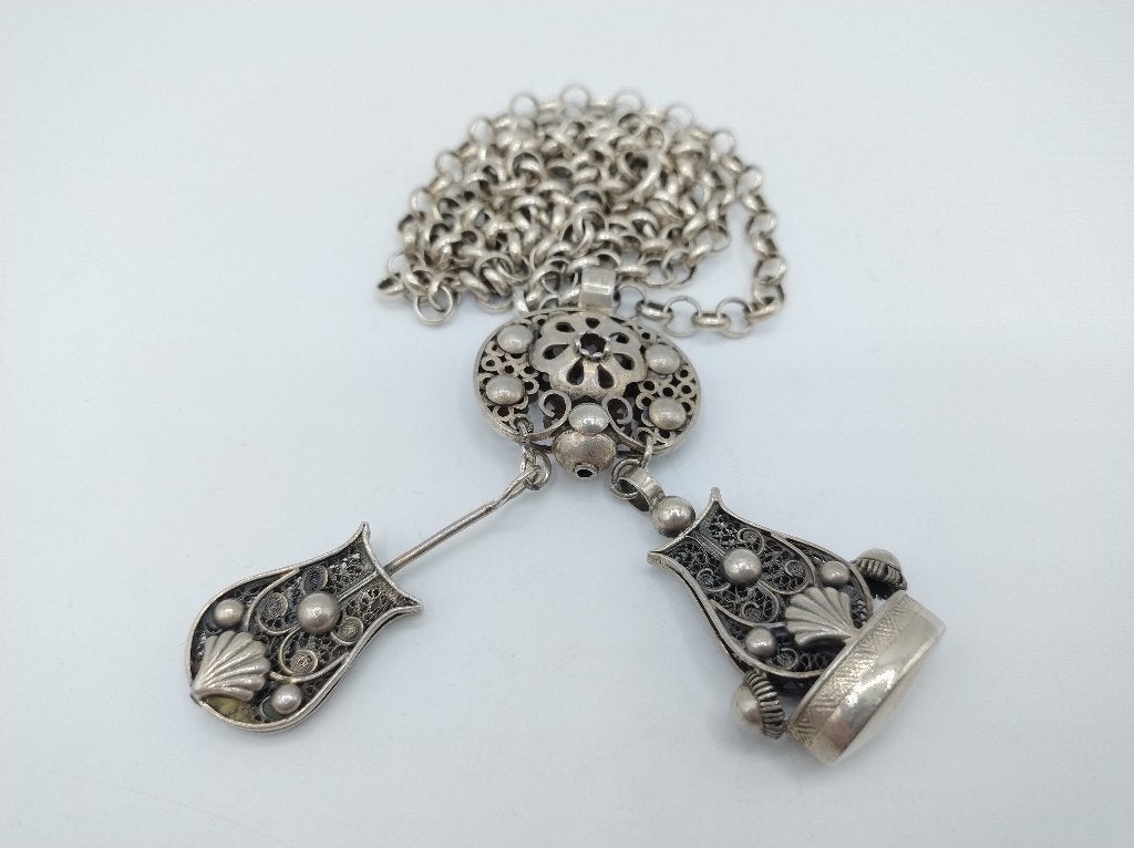 Zilveren jasseronketting met signet en horlogesleutel, Verzenden, Zilver, Ketting