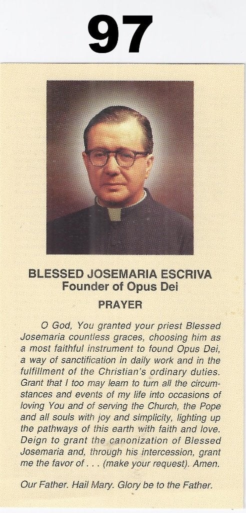 Bpx97 prentje josemaria escriva stichter opus dei, Ophalen of Verzenden, Zo goed als nieuw, Kaart of Prent
